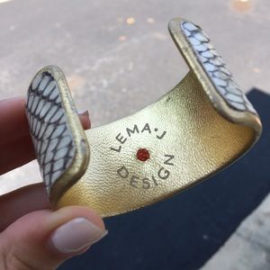Lema J Design White/Gold Snakeskin Handmade Cuff