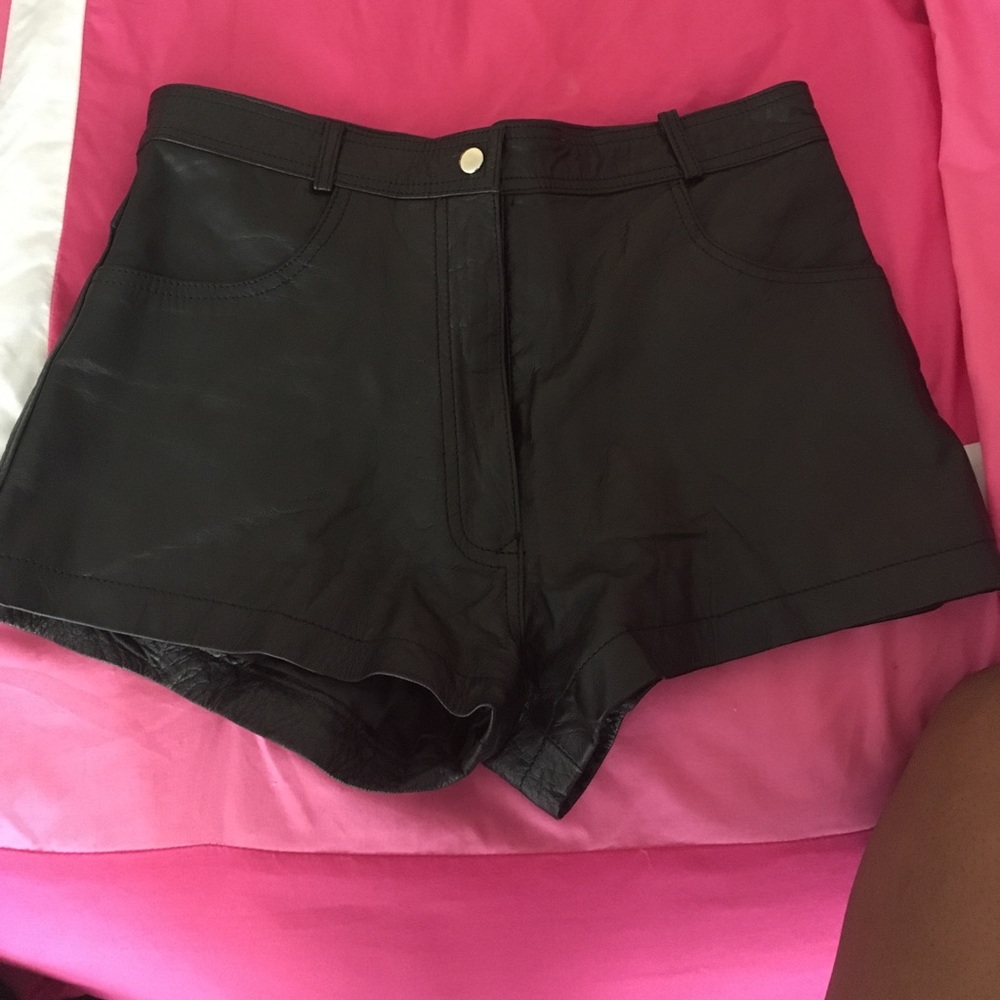 Black Leather High Waist Shorts