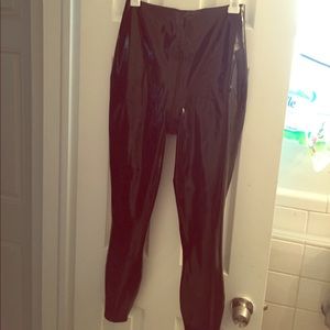 Latex leggings with dual-zip crotch