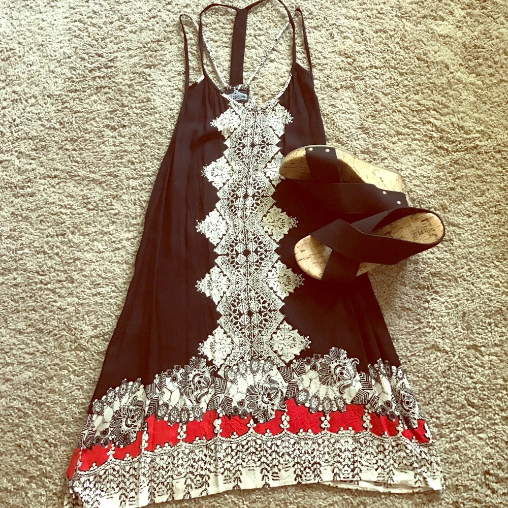 little black dress with bold print