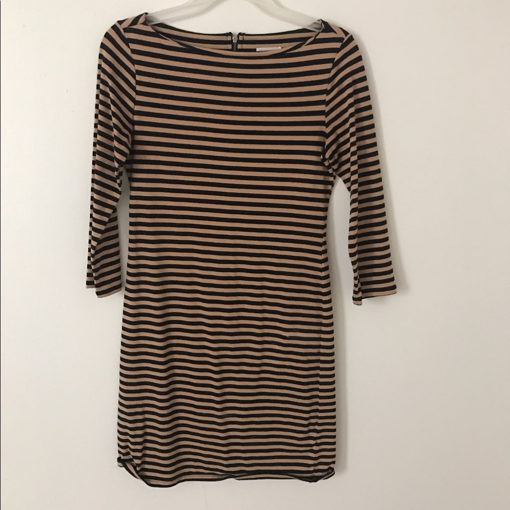 Camel and black striped dress