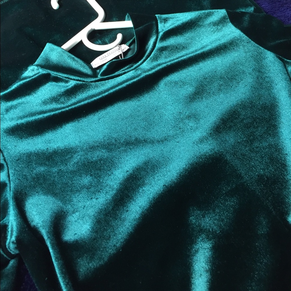 Zara Bottle Green Velvet Dress Size S USA