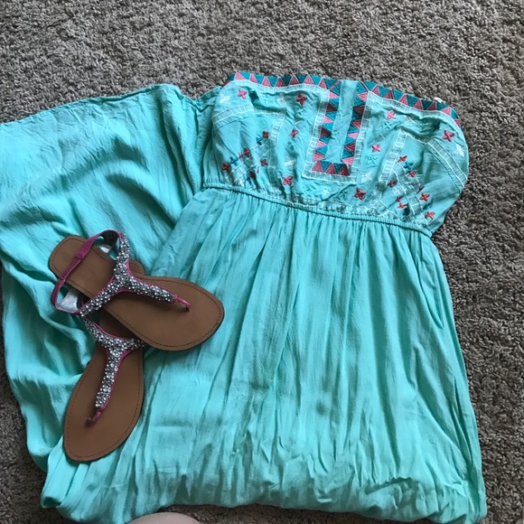Teal maxi dress with fun print - Picture 1 of 2