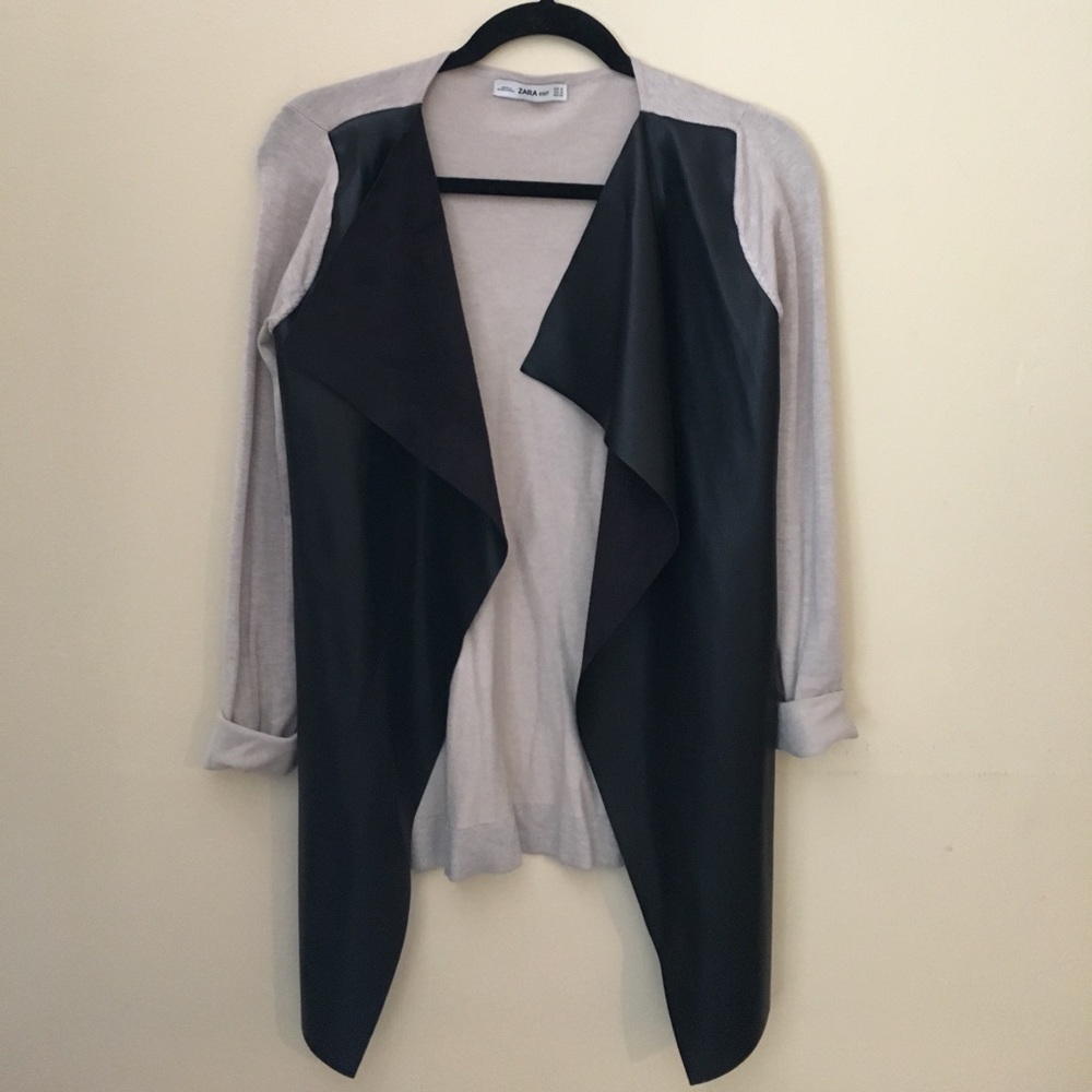 **SALE Zara tan faux leather open knit cardigan 🍁