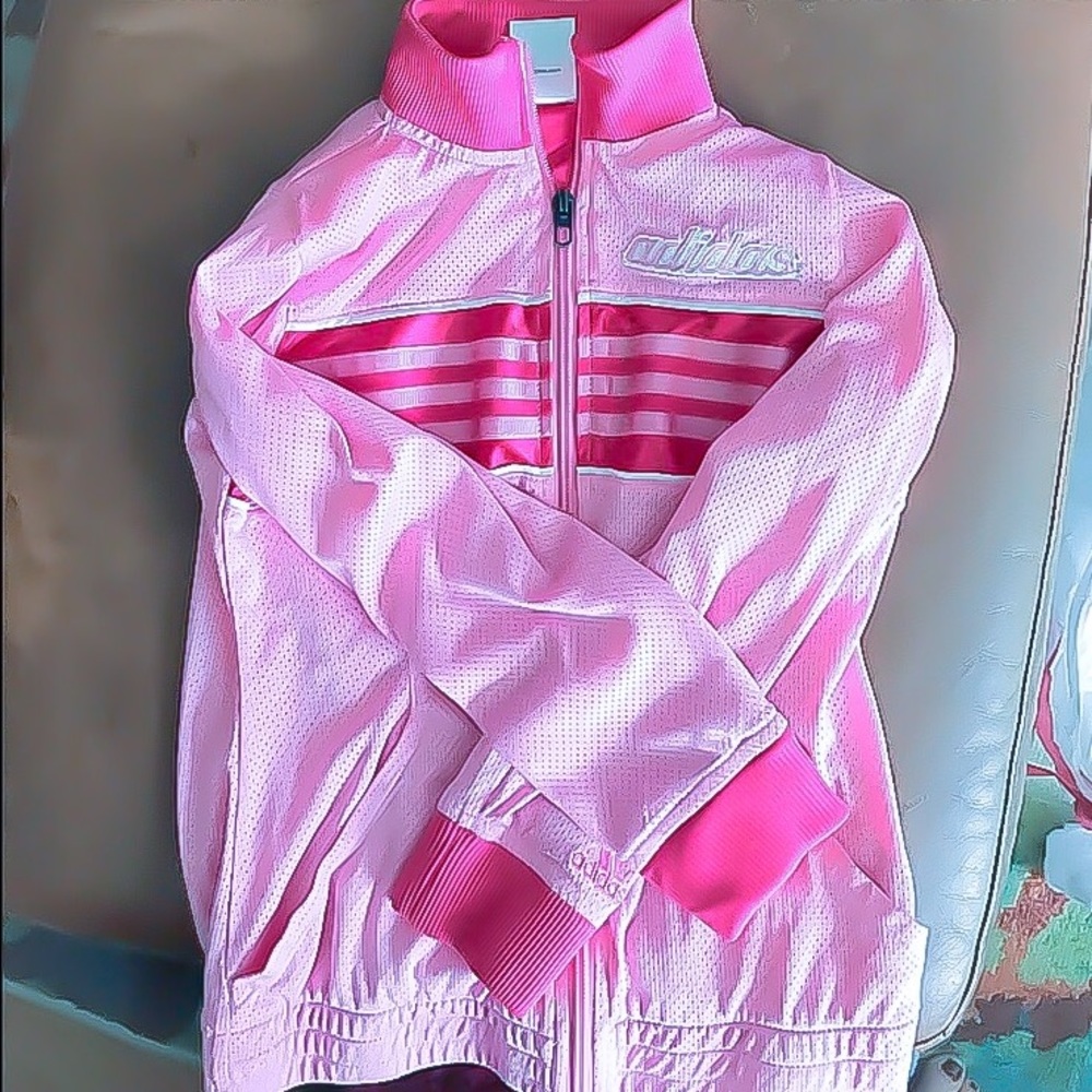 Adidas Girl's size S pink zip up track jacket