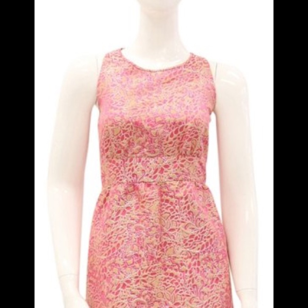 J. Crew Collection Pink/Gold Jacquard Dress