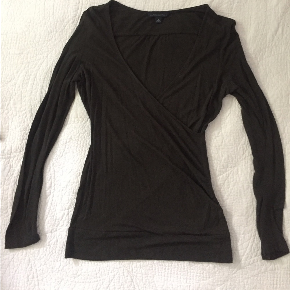 Banana Republic Dark Green Deep V-neck