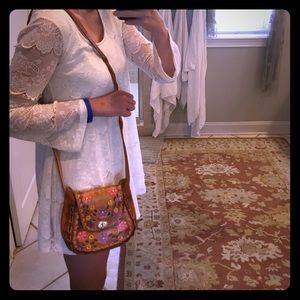 Leather flower printed purse from Mexico