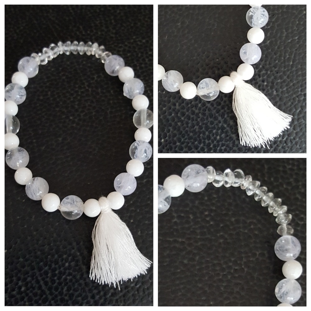 Healing natural gemstone tassel bracelet nwt