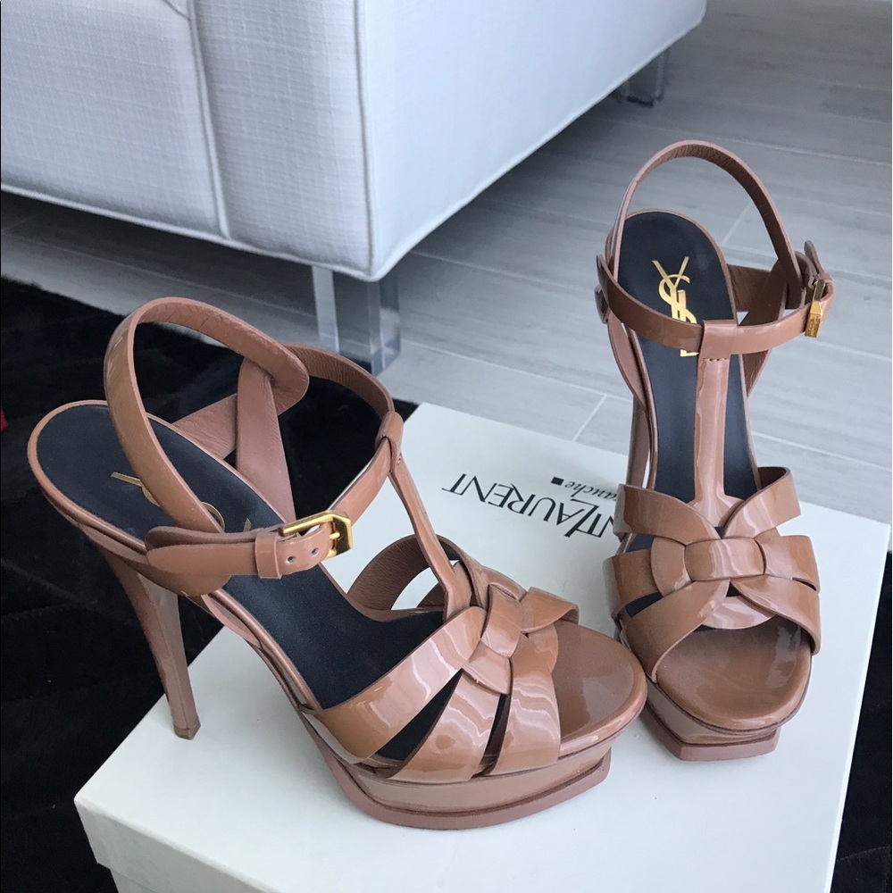 Ysl tribute t-strap dark nude heels size 37