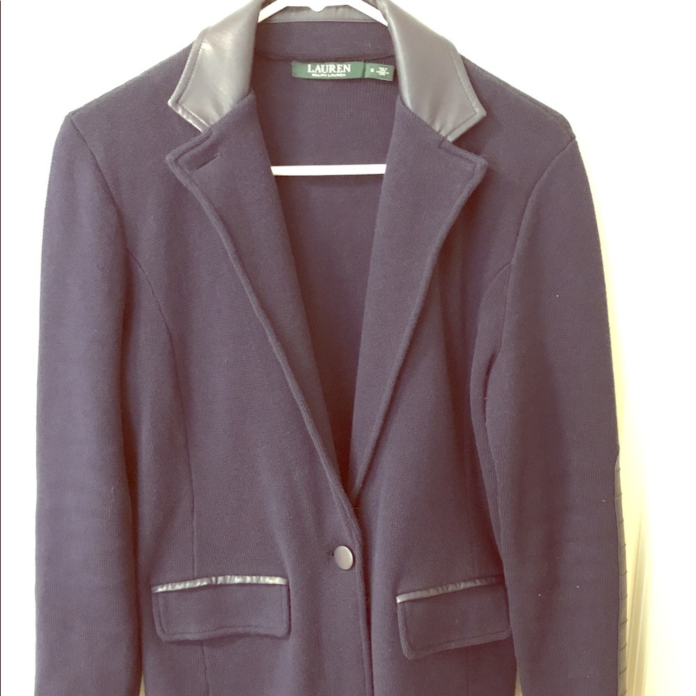 Lauren Navy Blazer w. Leather Accents