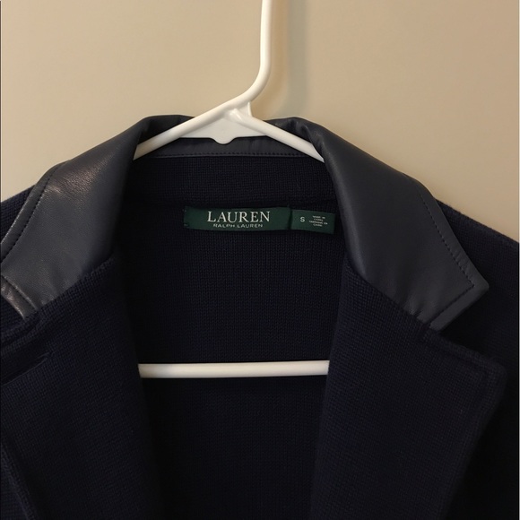Lauren Navy Blazer w. Leather Accents - Picture 2 of 5