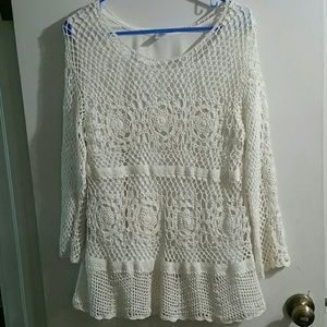 White crochet long sleeve top