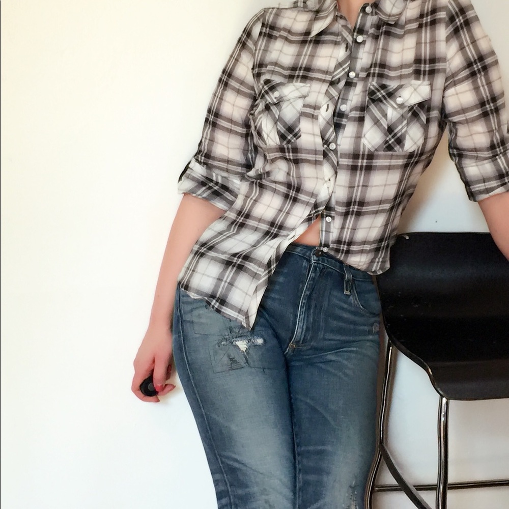Black & white button down plaid. - Picture 3 of 4
