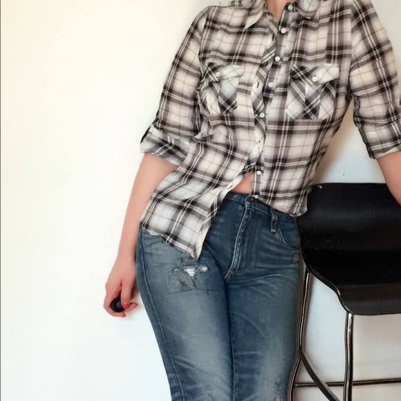 Black & white button down plaid. - Picture 3 of 4