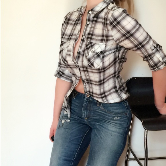 Black & white button down plaid. - Picture 4 of 4