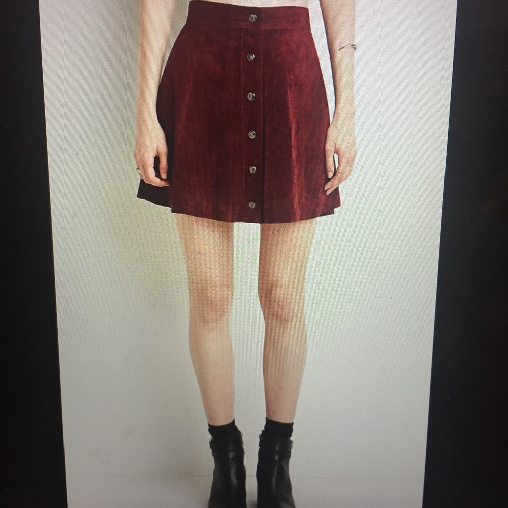 Burgundy Buttoned Suede Skirt