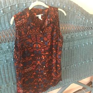 H&M sheer button up shirt hi lo hem 16 flowers