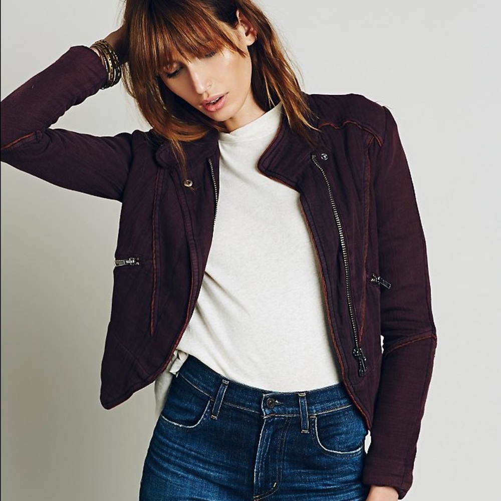 Free people double cloth twill Moto utility jacket
