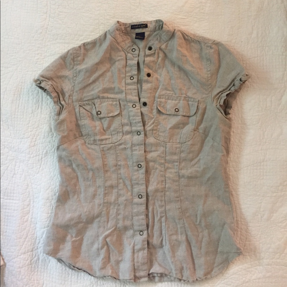 e-col-o-gie Linen Button-down Top, Khaki
