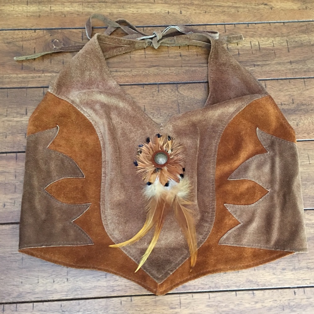 🎉👌Genuine leather boho halter crop top