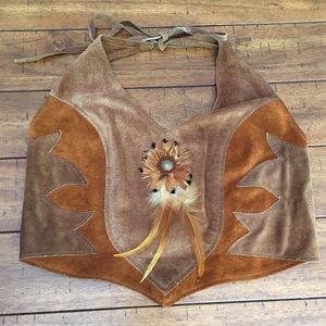 🎉👌Genuine leather boho halter crop top