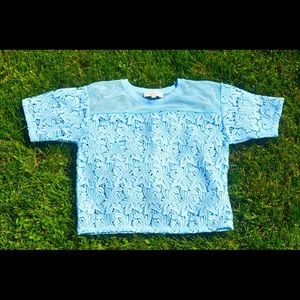 Lace - Mesh Crew Neck Blouse