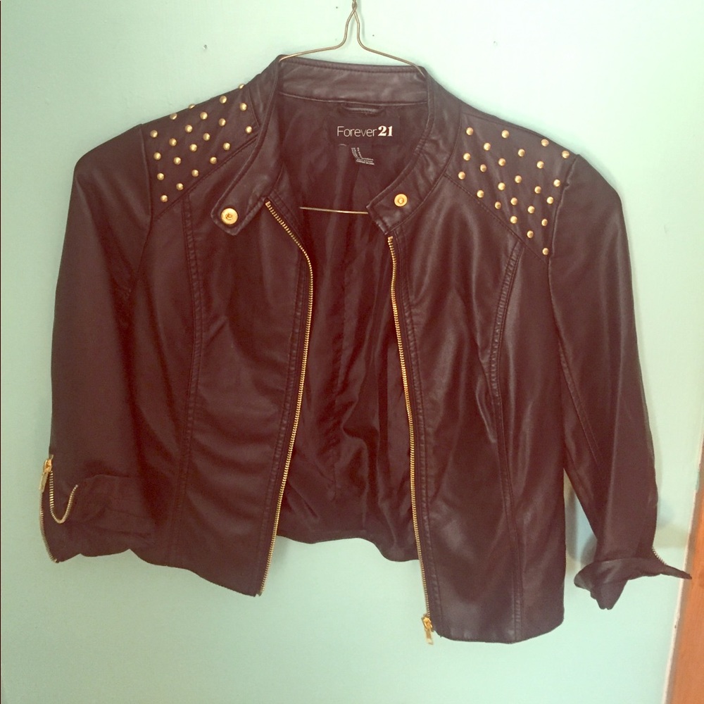 Black Faux Leather Studded Moto Jacket