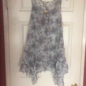 Ivory/blue Paper Crane floral print shirt/coverup