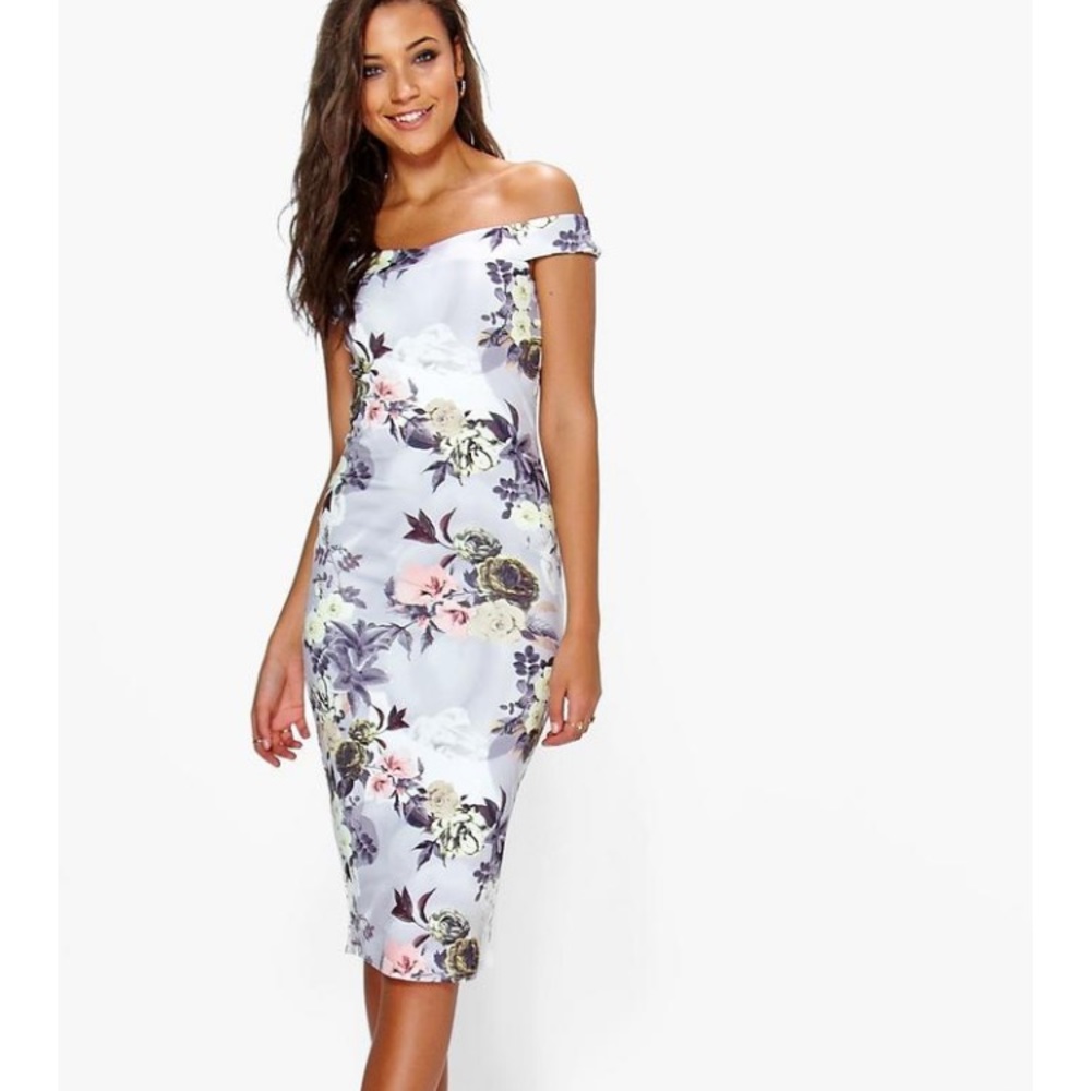 SOLD Boohoo size 4 tall Rosie off shoulder midi