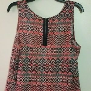 Coral and navy tunic top