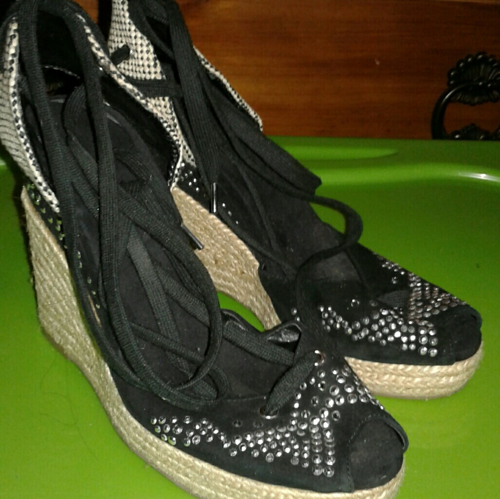 Adorable lace up wedge heels