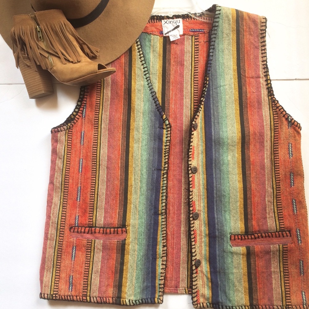 Rare Hand-Stitch Boho/Tribal Sleeveless Cardigan.