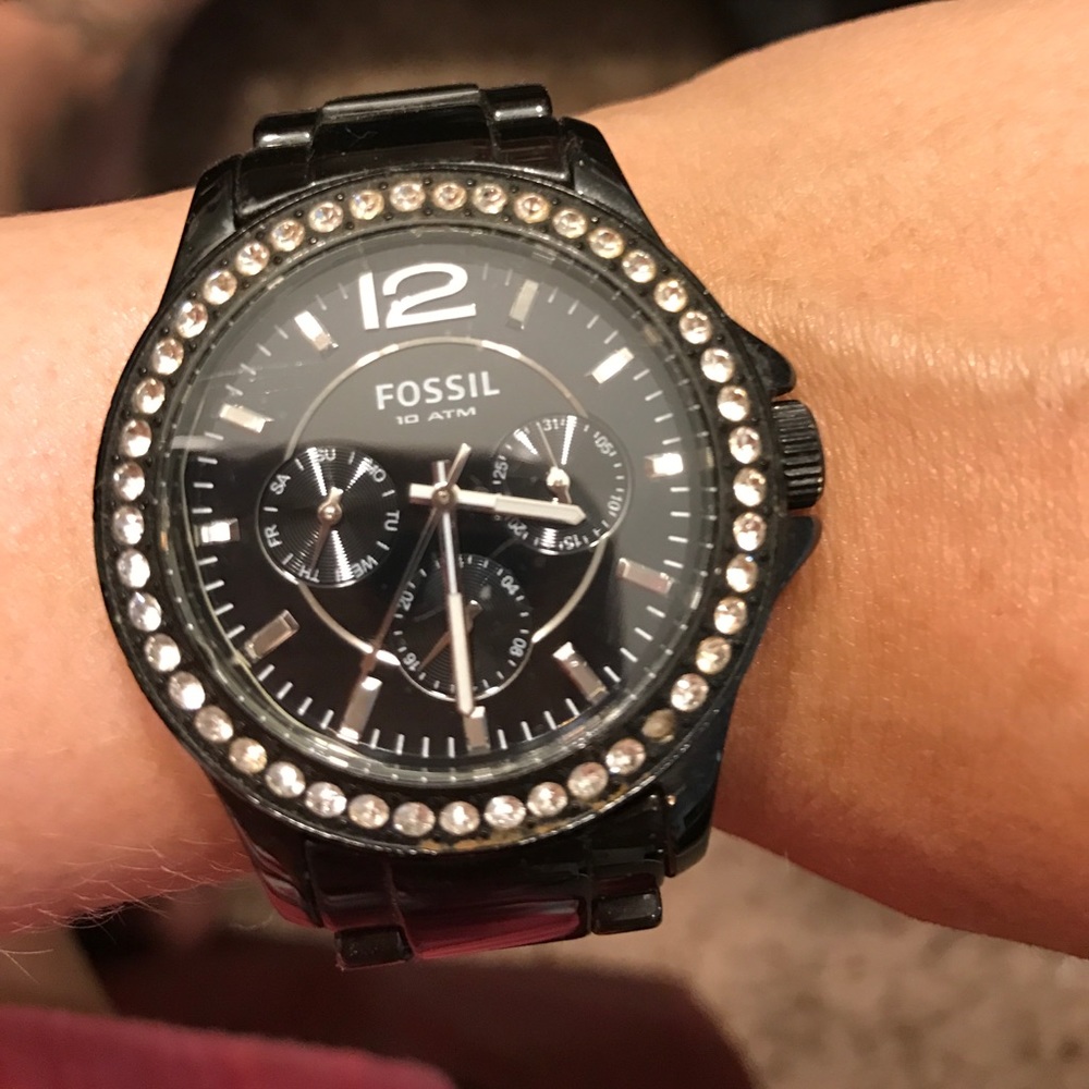 Black ceramic fossil watch