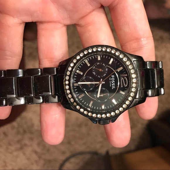 Black ceramic fossil watch