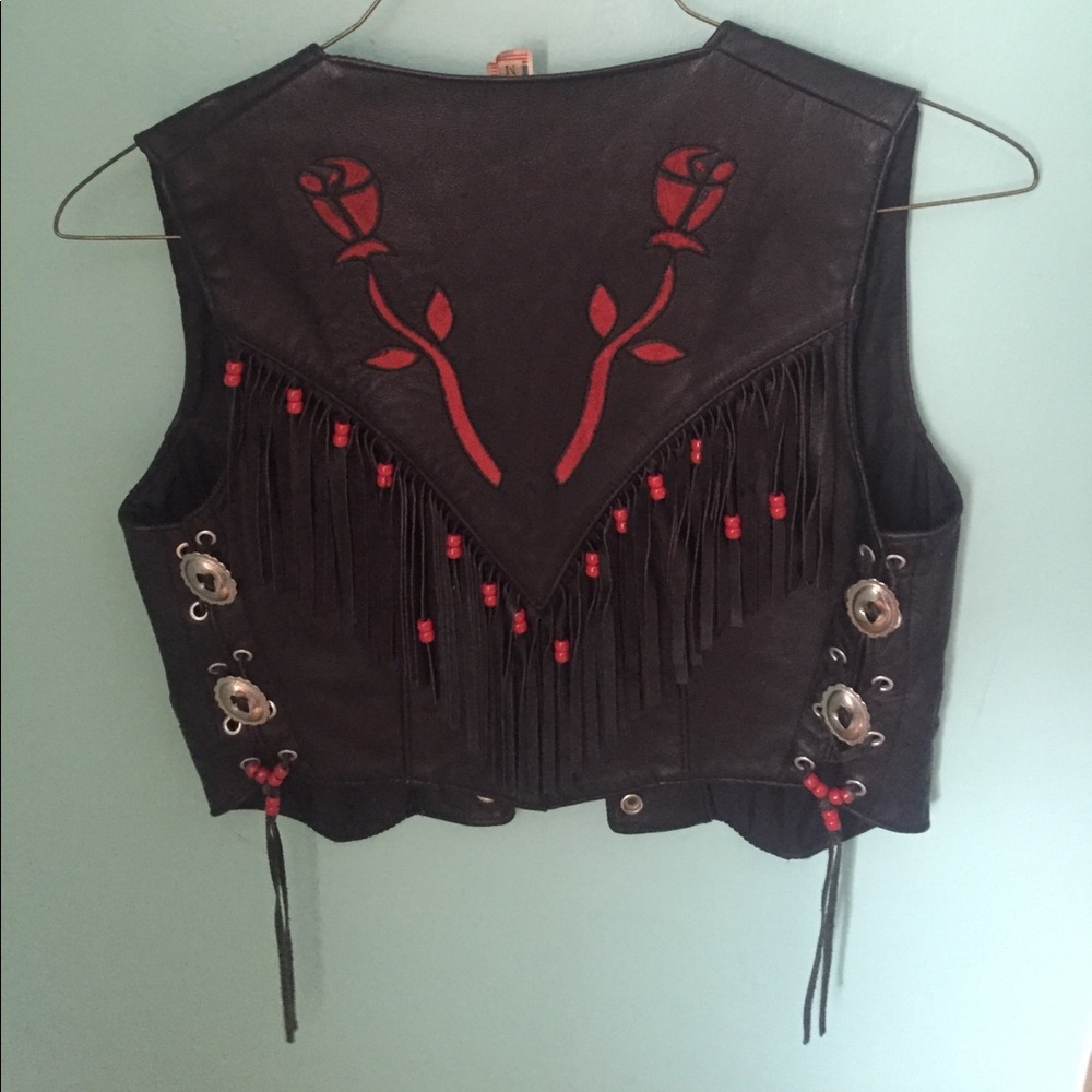 Vintage Beaded Rose Motorcycle Vest