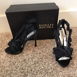 Badgley Mischka Iden Black Ruffle Sandal Heel