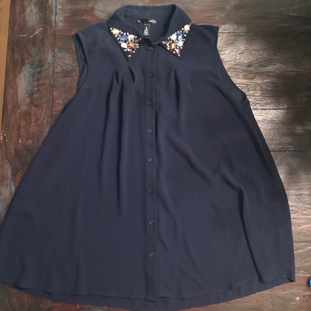 Aqua Tank Top Blouse, Navy, size m