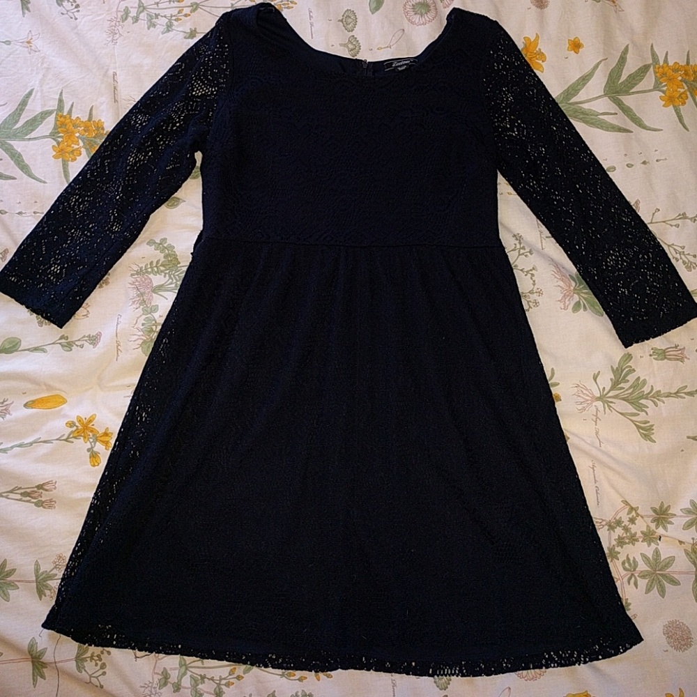 Navy blue lace fit and flare dress