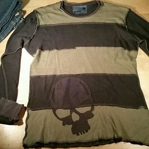 Mens Long Sleeve Shirt Skull Striped Thermal Large