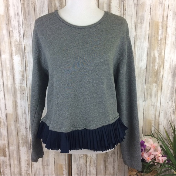 J. Crew Tops - J. Crew Ruffle Hem Sweatshirt Gray Navy Cozy Chic