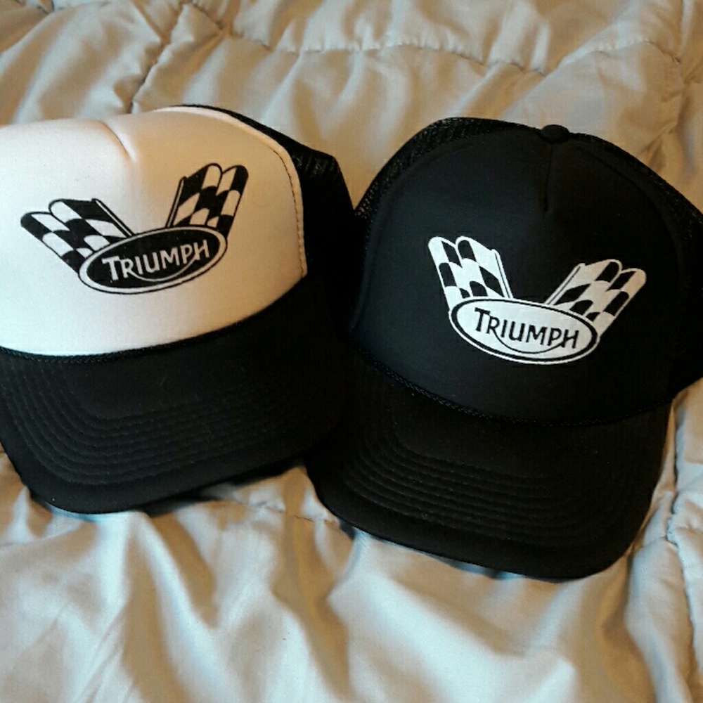 Black and white triumph motorcycles hats