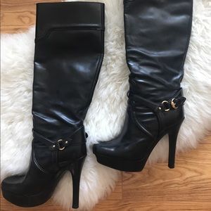 Gucci Black Leather Platform Knee-high boots