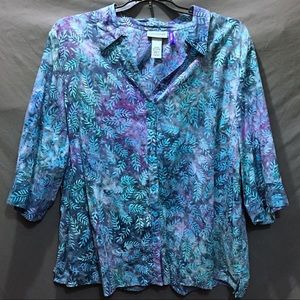Catherines Blue Purple Batik Button Top 2X Petite
