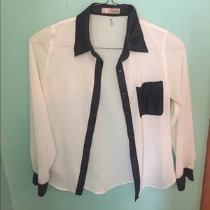 SALE Sheer Faux Leather Button Up Top