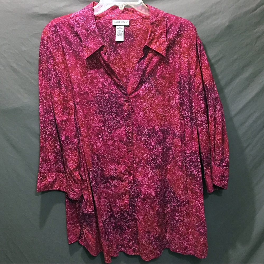Catherines Magenta & Pink Batik Button Top 2X 22