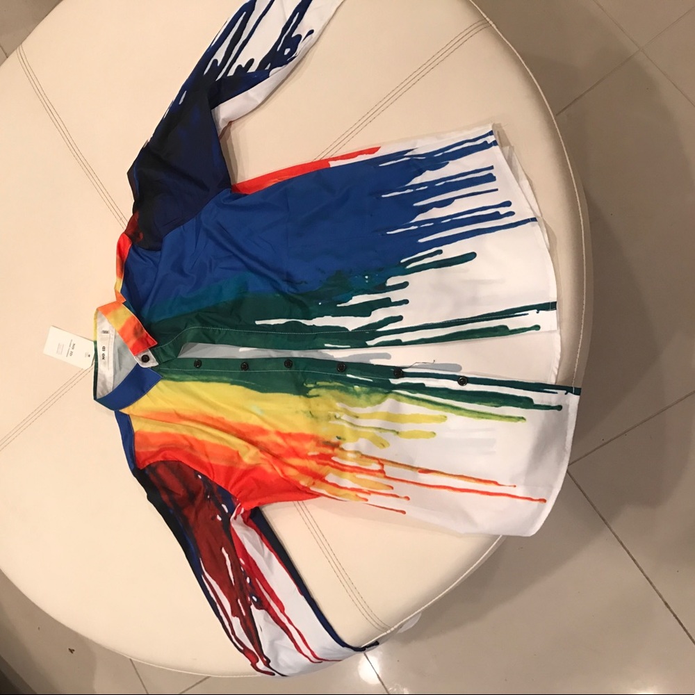 Colorful paint drip dress shirt XXL