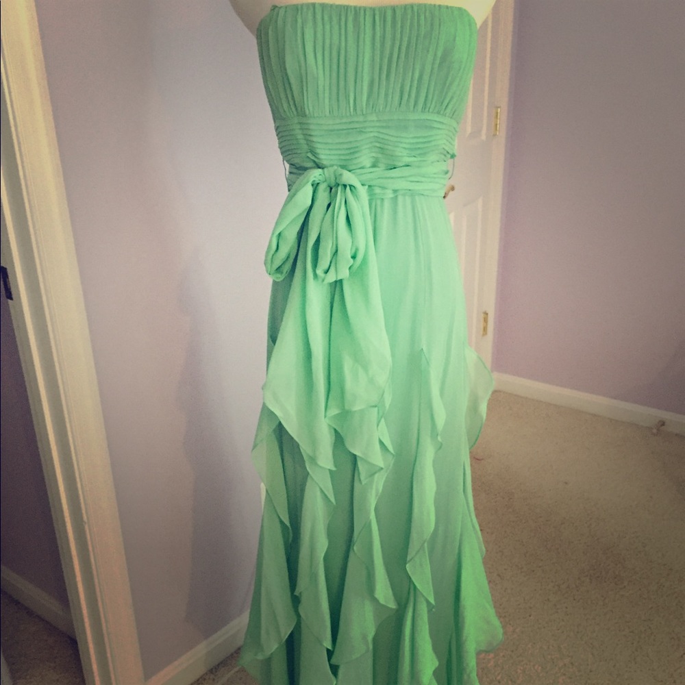 Light green strapless evening gown