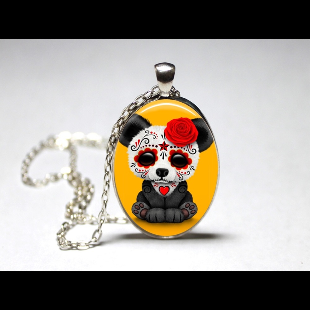 Day of the dead sugar skull dead panda pendant