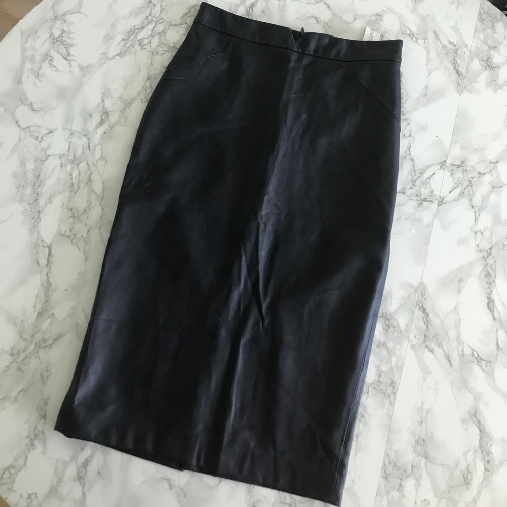 Zara Dark Navy Faux Leather Pencil Skit